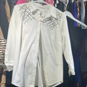 New York & Company White Embellished Shirt
